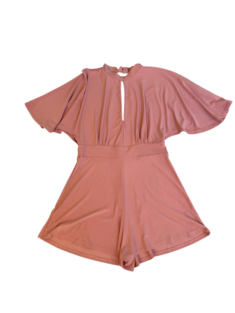 Haute Fox Women's Blush Pink Keyhole Flutter-Sleeve Romper, Size L